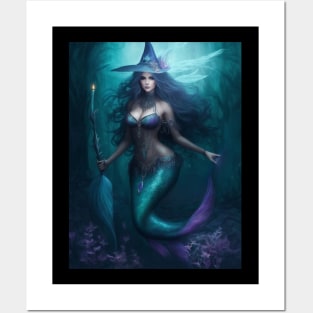 Blue Sea Wicth Mermaid Posters and Art